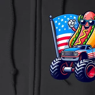 4th Of July Hotdog Sunglasses Monster Truck American Flag Full Zip Hoodie