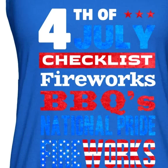 4th Of July Checklist Fireworks Bbqs National Pride Gift Ladies Essential Flowy Tank