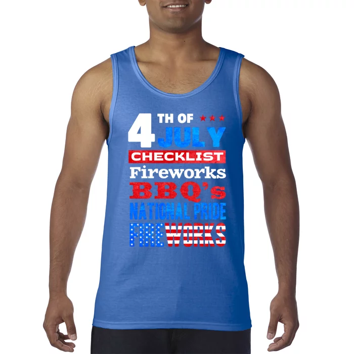 4th Of July Checklist Fireworks Bbqs National Pride Gift Tank Top