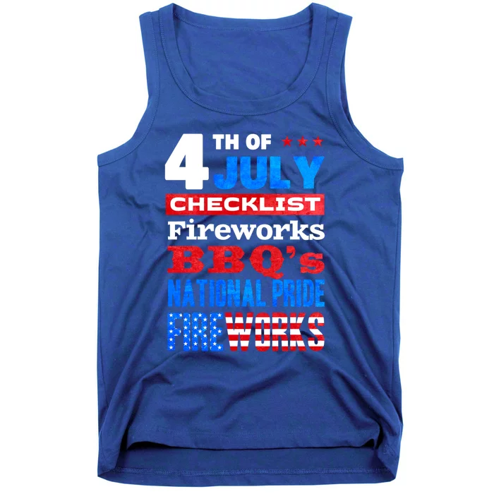 4th Of July Checklist Fireworks Bbqs National Pride Gift Tank Top