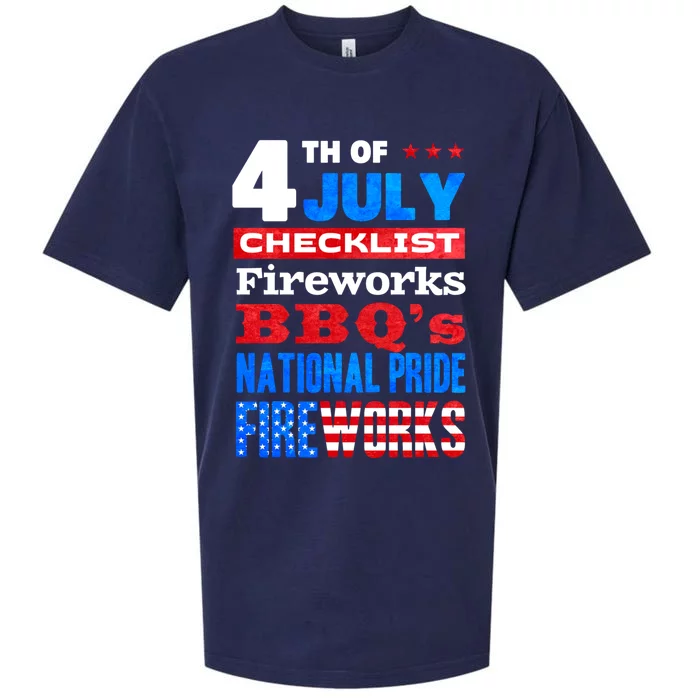 4th Of July Checklist Fireworks Bbqs National Pride Gift Sueded Cloud Jersey T-Shirt