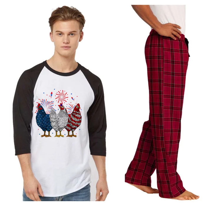 4th Of July Chicken Usa Flag Patriotic Chicken Lover Gift Raglan Sleeve Pajama Set