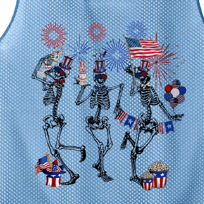 4th Of July Skellies Dancing Skeleton American Flag Great Gift Mesh Reversible Basketball Jersey Tank