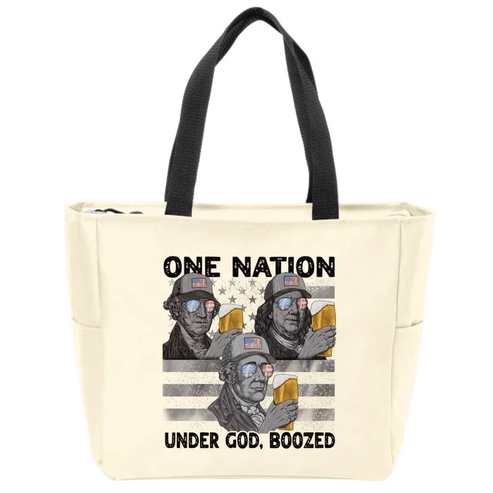 4th Of July Beer One Nation Under God Boozed Presidents Gift Zip Tote Bag