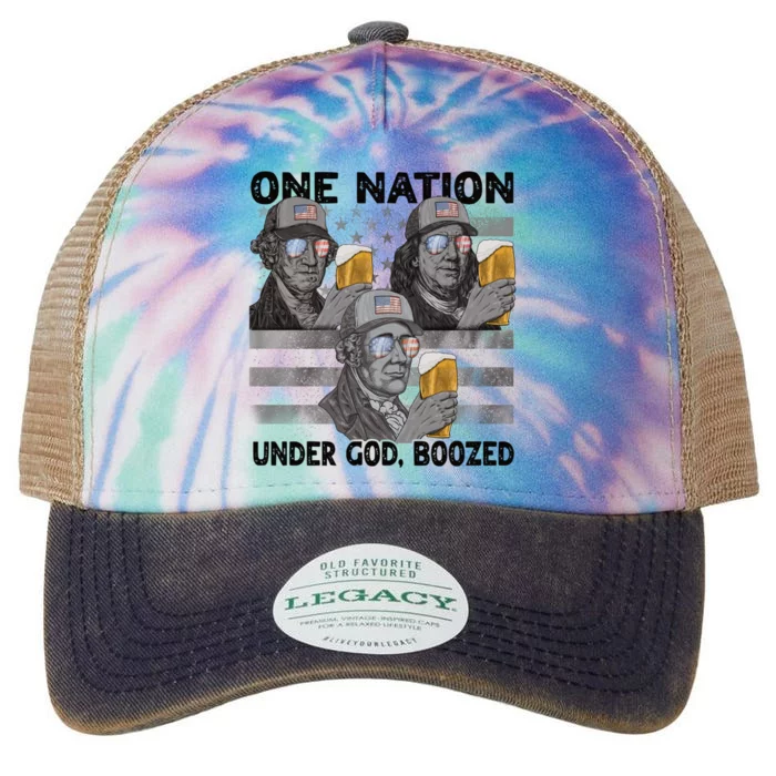 4th Of July Beer One Nation Under God Boozed Presidents Gift Legacy Tie Dye Trucker Hat