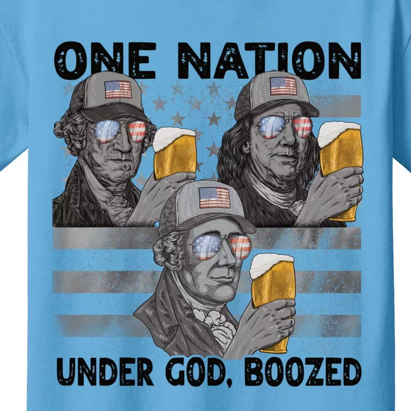 4th Of July Beer One Nation Under God Boozed Presidents Gift Kids T-Shirt