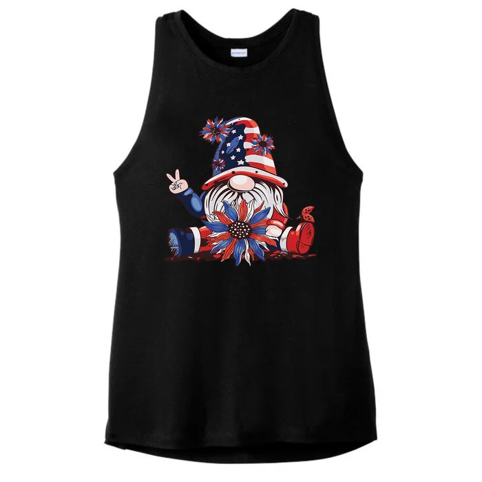 4th Of July Gnome Festive Holiday Ladies Tri-Blend Wicking Tank