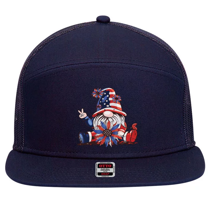 4th Of July Gnome Festive Holiday 7 Panel Mesh Trucker Snapback Hat