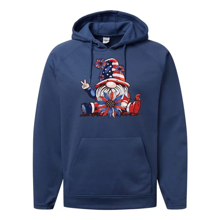 4th Of July Gnome Festive Holiday Performance Fleece Hoodie