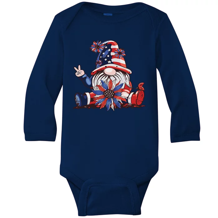 4th Of July Gnome Festive Holiday Baby Long Sleeve Bodysuit