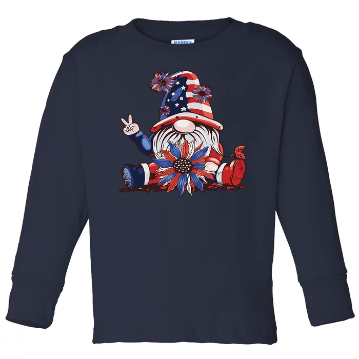 4th Of July Gnome Festive Holiday Toddler Long Sleeve Shirt