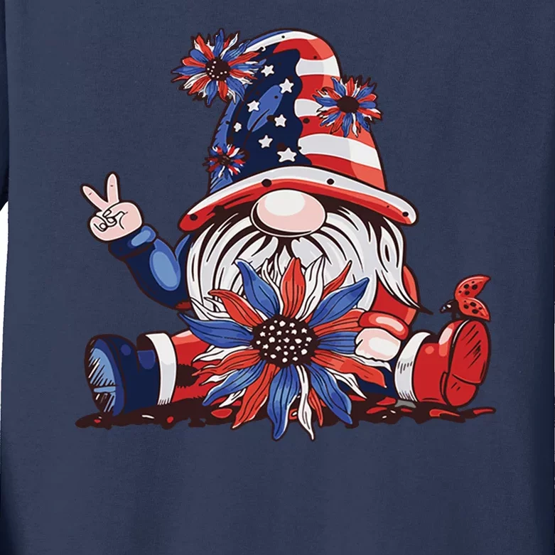 4th Of July Gnome Festive Holiday Kids Long Sleeve Shirt