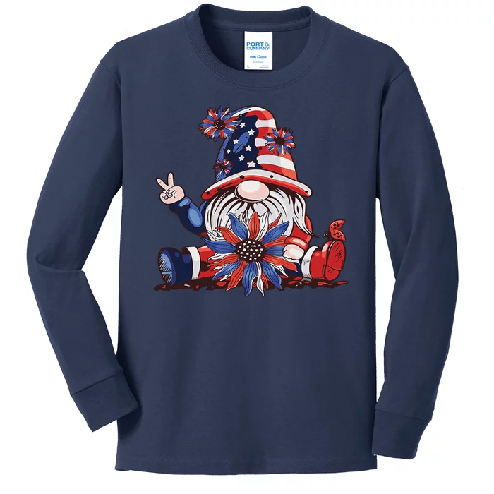 4th Of July Gnome Festive Holiday Kids Long Sleeve Shirt