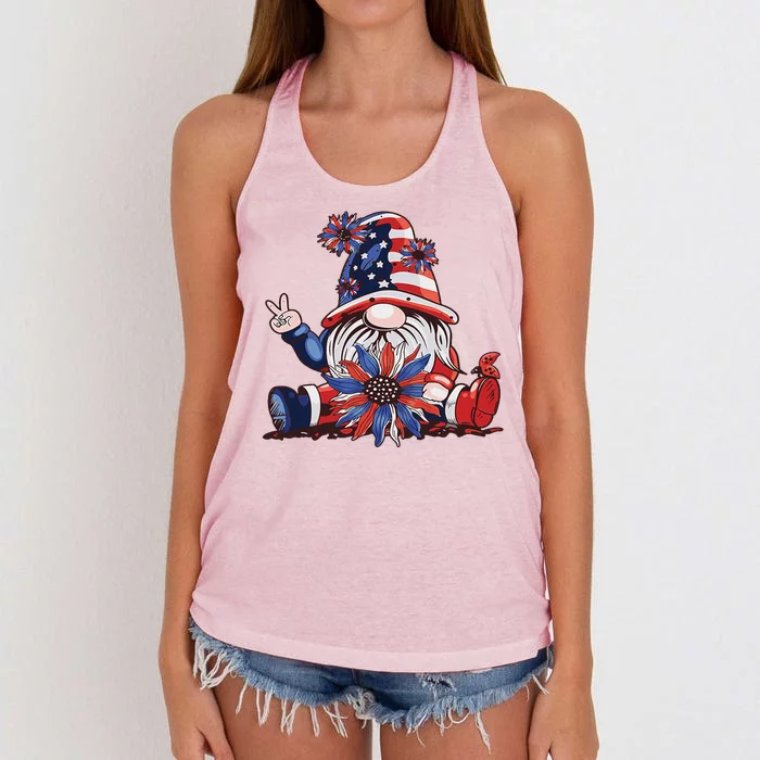 4th Of July Gnome Festive Holiday Women's Knotted Racerback Tank