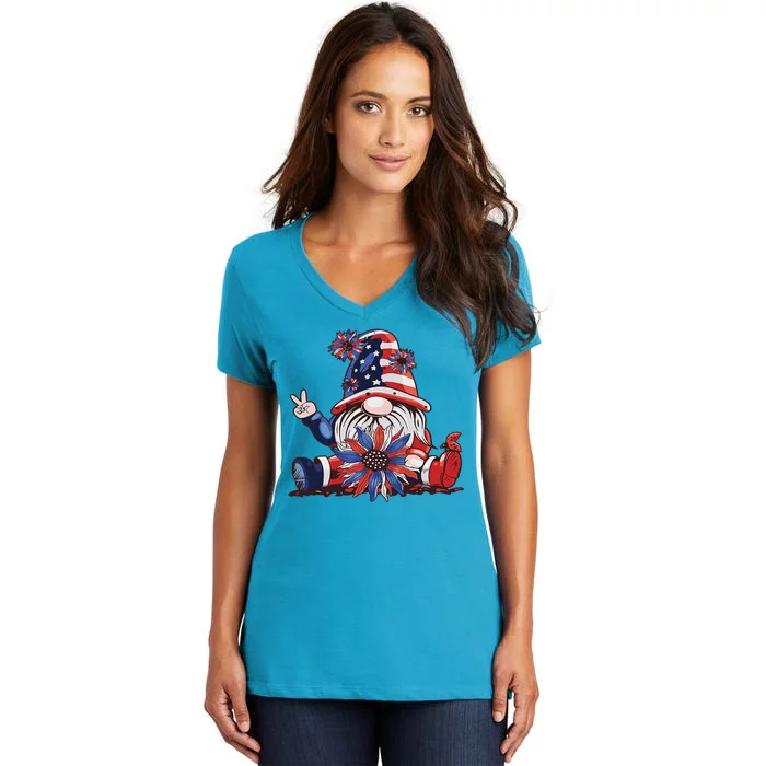 4th Of July Gnome Festive Holiday Women's V-Neck T-Shirt