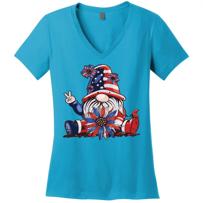 4th Of July Gnome Festive Holiday Women's V-Neck T-Shirt