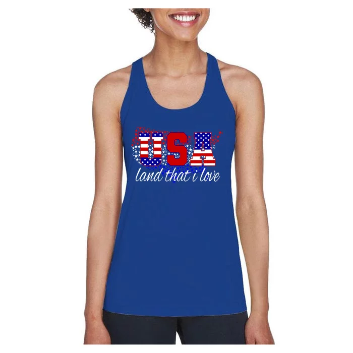 4th Of July Fun American Flag Usa Land That I Love Gift Women's Racerback Tank