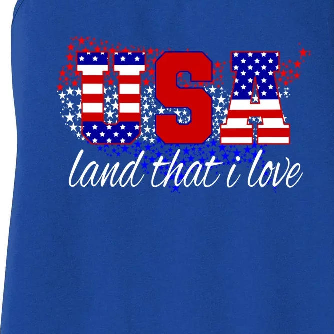 4th Of July Fun American Flag Usa Land That I Love Gift Women's Racerback Tank