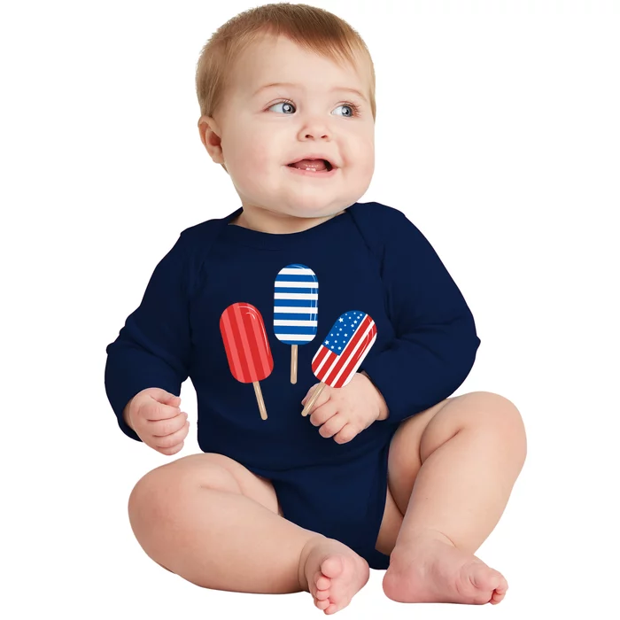 4th Of July Popsicle Usa Baby Long Sleeve Bodysuit