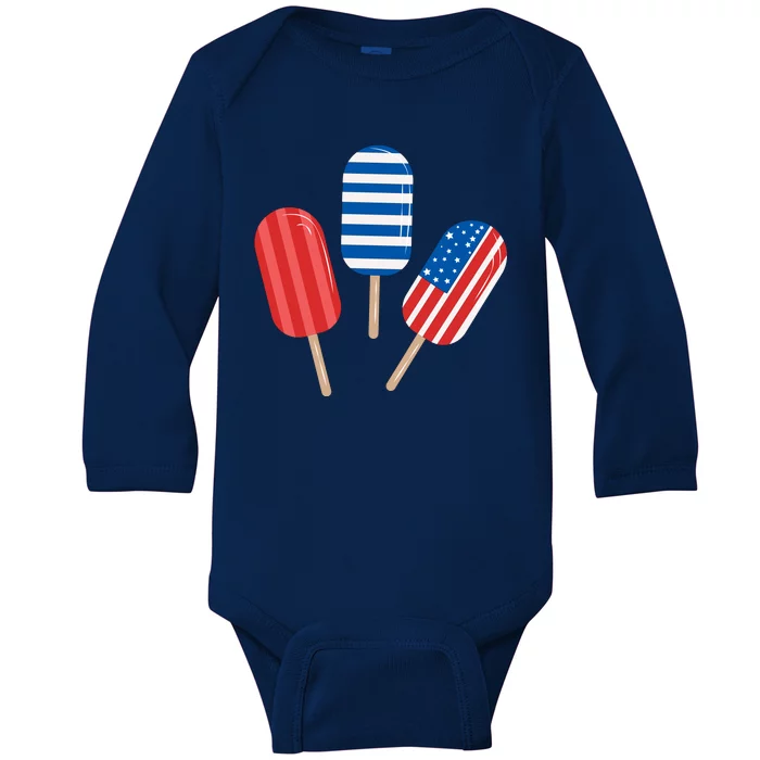 4th Of July Popsicle Usa Baby Long Sleeve Bodysuit