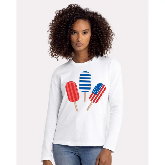 4th Of July Popsicle Usa Womens Cotton Relaxed Long Sleeve T-Shirt