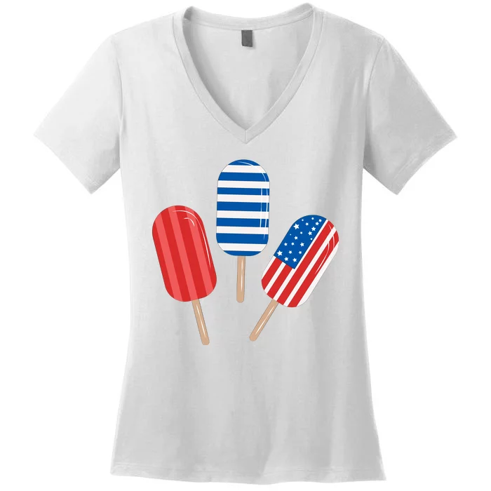 4th Of July Popsicle Usa Women's V-Neck T-Shirt