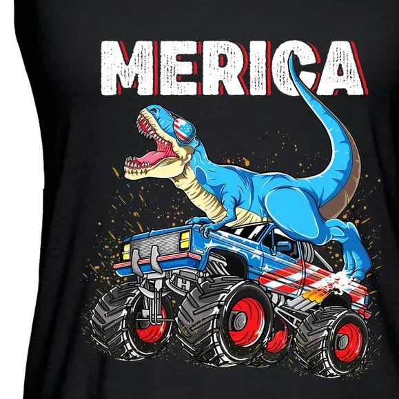 4th of July Boy Merica T rex Dinosaur Monster Truck Ladies Essential Flowy Tank