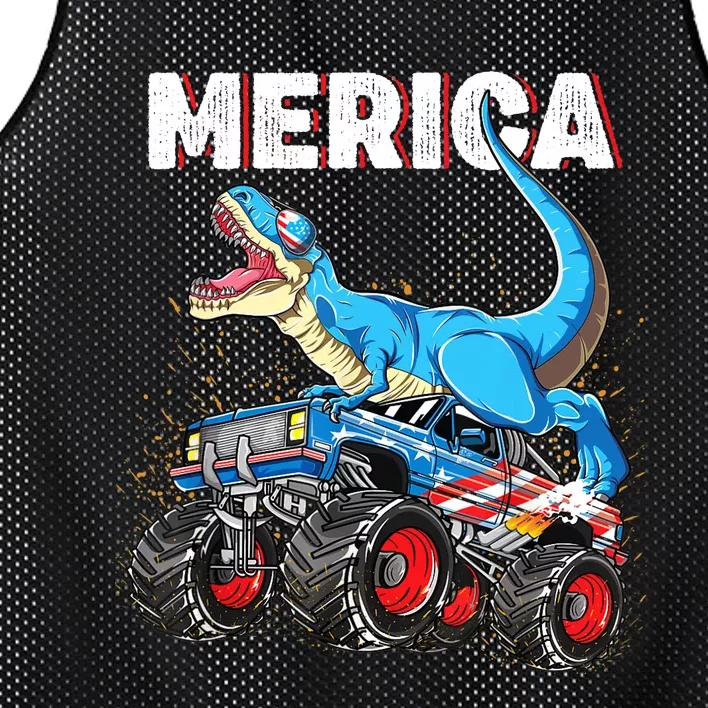 4th of July Boy Merica T rex Dinosaur Monster Truck Mesh Reversible Basketball Jersey Tank