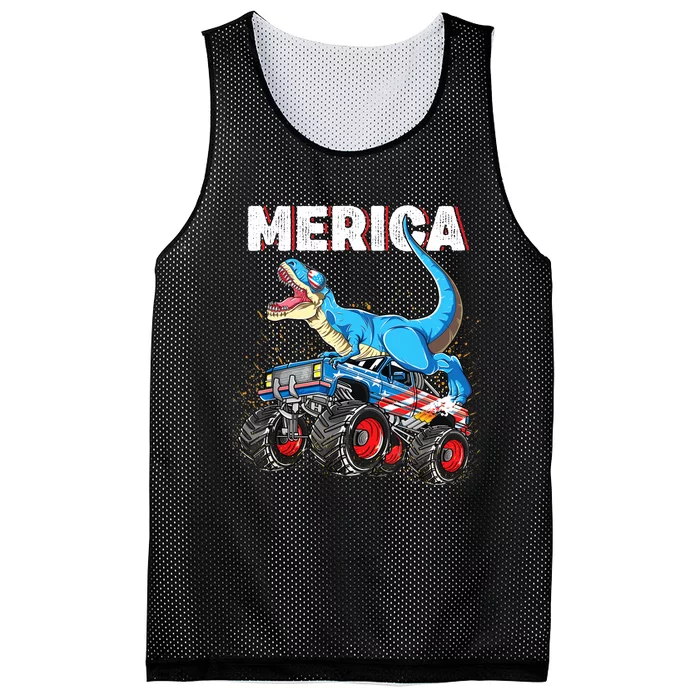 4th of July Boy Merica T rex Dinosaur Monster Truck Mesh Reversible Basketball Jersey Tank