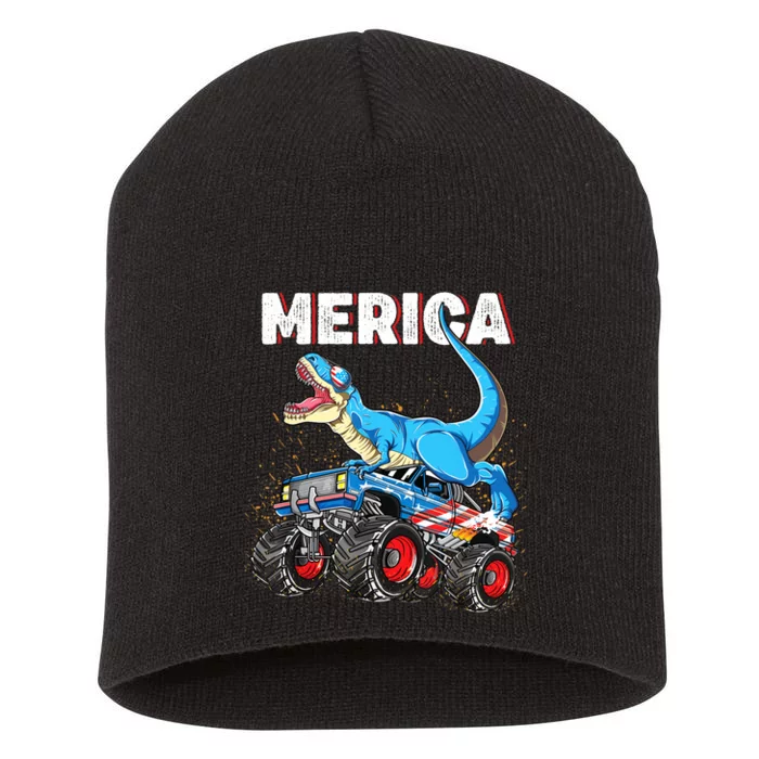 4th of July Boy Merica T rex Dinosaur Monster Truck Short Acrylic Beanie