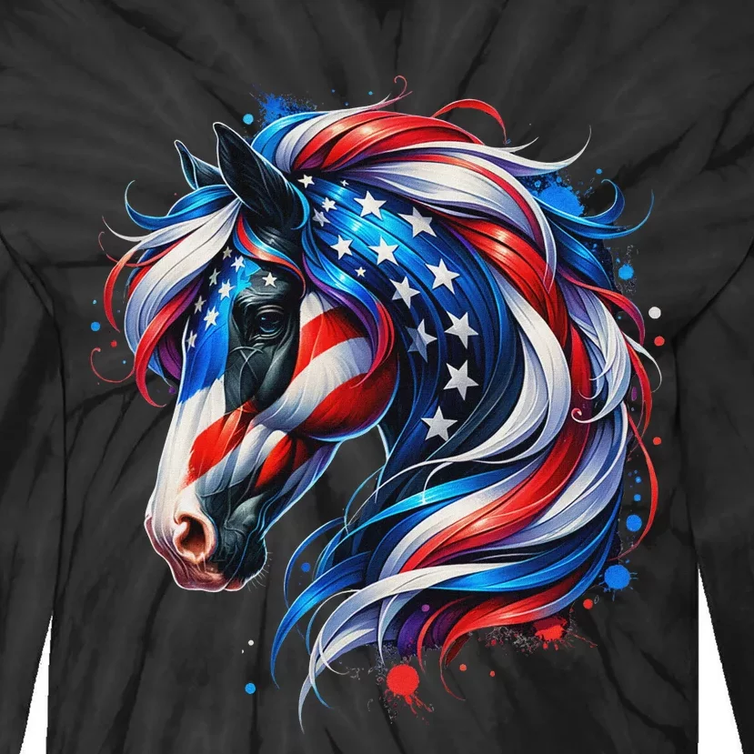 4th Of July Patriotic Horse Graphic Tie-Dye Long Sleeve Shirt