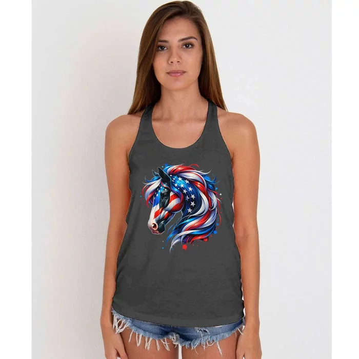 4th Of July Patriotic Horse Graphic Women's Knotted Racerback Tank