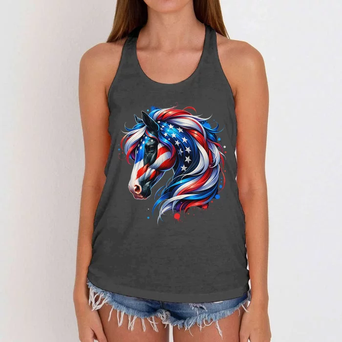 4th Of July Patriotic Horse Graphic Women's Knotted Racerback Tank