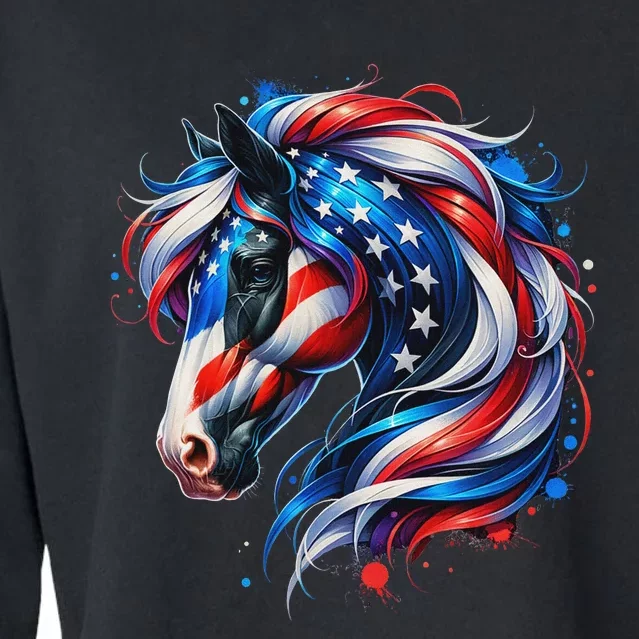 4th Of July Patriotic Horse Graphic Cropped Pullover Crew