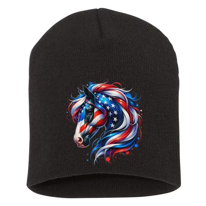 4th Of July Patriotic Horse Graphic Short Acrylic Beanie