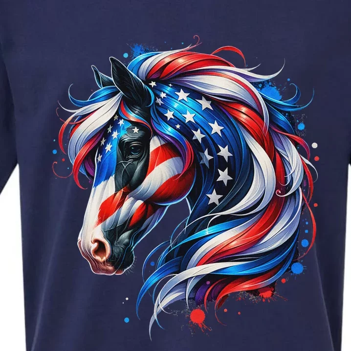 4th Of July Patriotic Horse Graphic Sueded Cloud Jersey T-Shirt