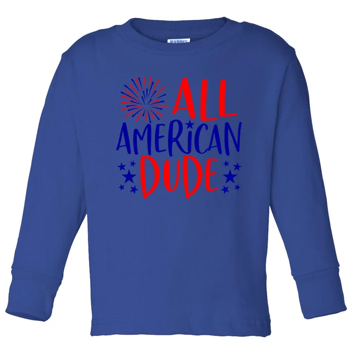 4th Of July Family Couples Matching Cute Gift All American Dude Cool Gift Toddler Long Sleeve Shirt