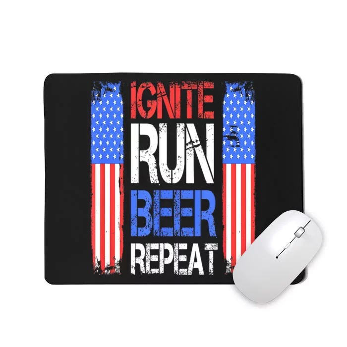 4th Of July Ignite Run Beer Repeat American Flag Gift Mousepad