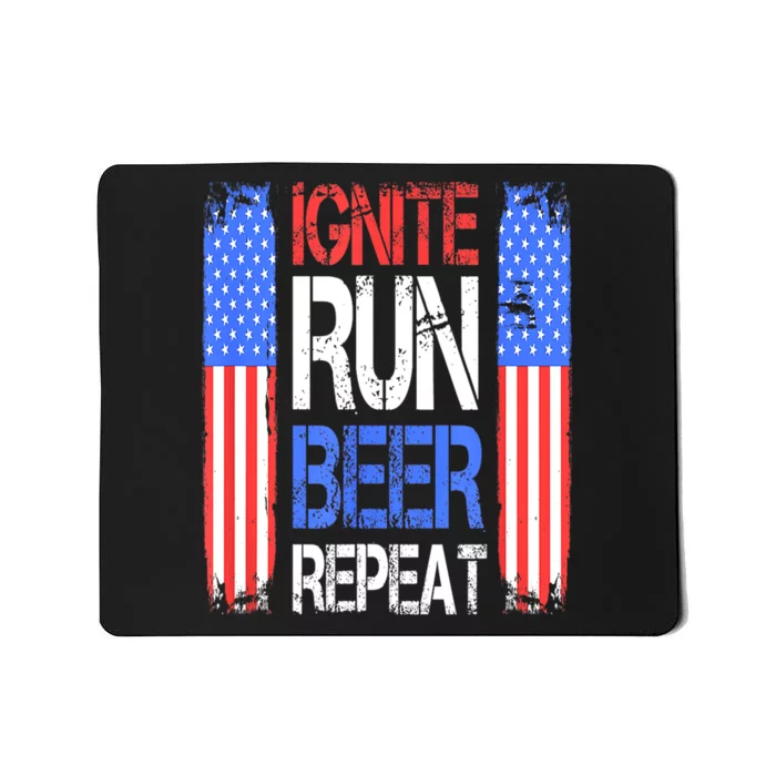 4th Of July Ignite Run Beer Repeat American Flag Gift Mousepad