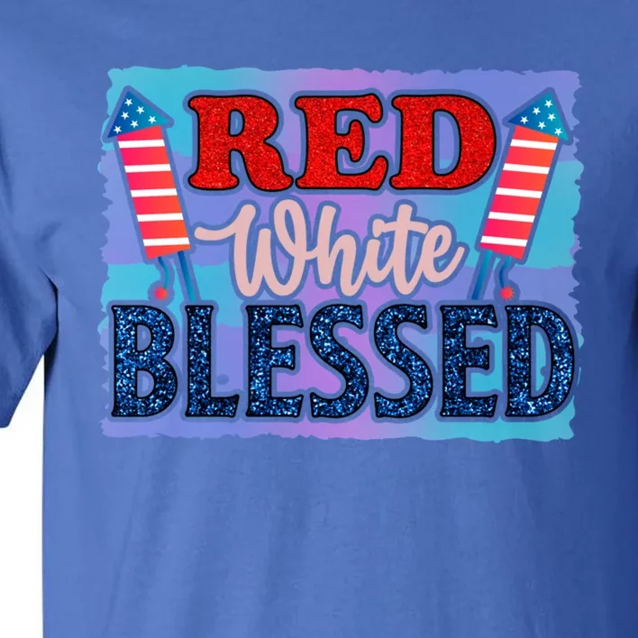 4th Of July Clothes And Accessories Red White Blessed Cute Gift Tall T-Shirt