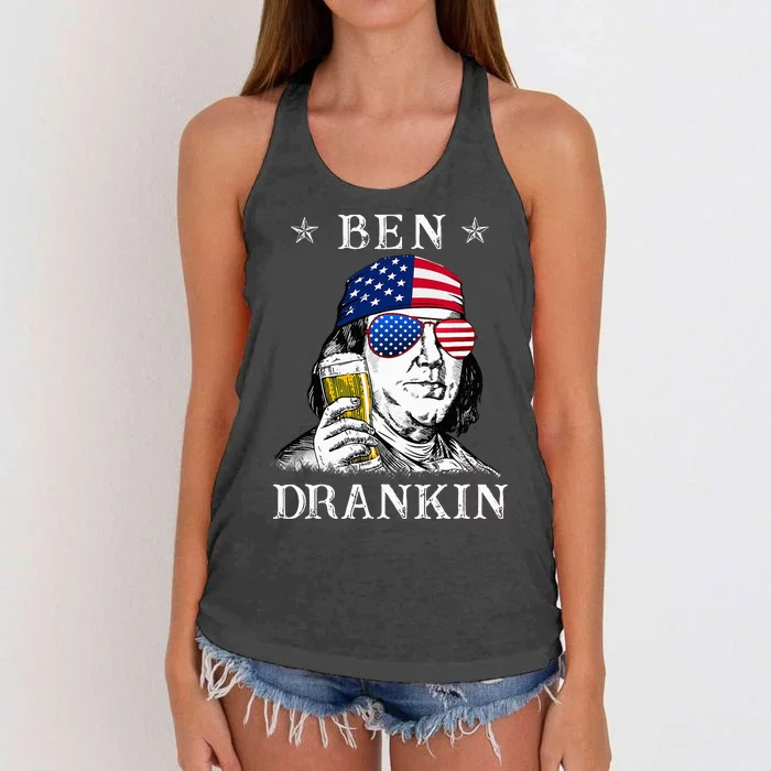 4Th Of July Ben Drankin Benjamin Franklin Beer Women's Knotted Racerback Tank