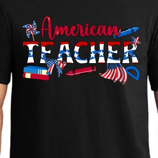 4th Of July American Teacher American Flag Teaching Gift Pajama Set