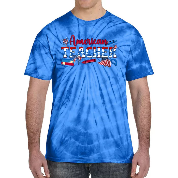 4th Of July American Teacher American Flag Teaching Gift Tie-Dye T-Shirt