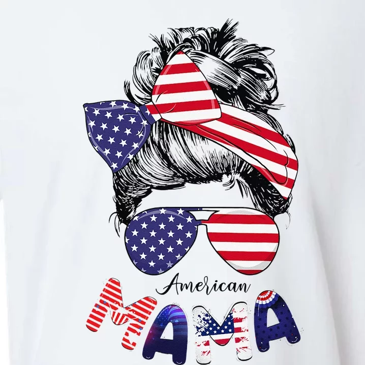 4th Of July American Mama Messy Bun Mom Life Patriotic Mom Sueded Cloud Jersey T-Shirt