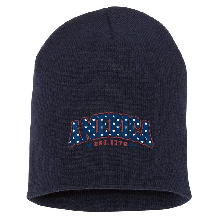 4th Of July America Est 1776 4th July Short Acrylic Beanie