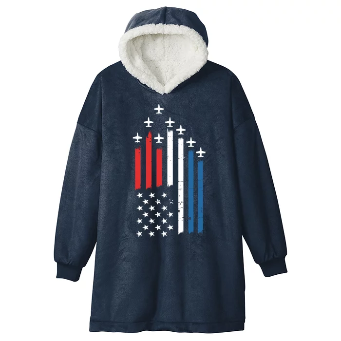 4th Of July Jets American Flag Hooded Wearable Blanket