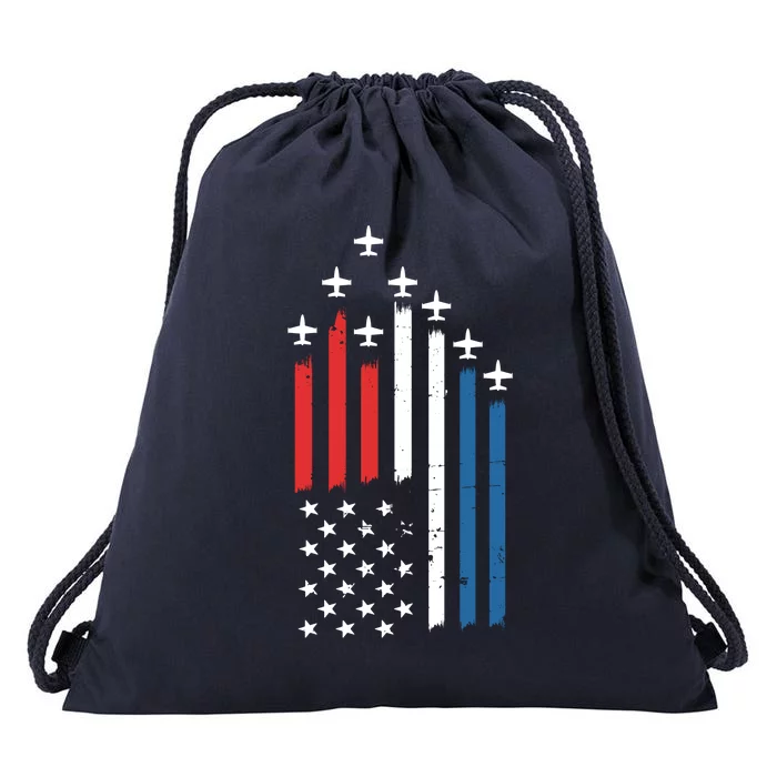 4th Of July Jets American Flag Drawstring Bag