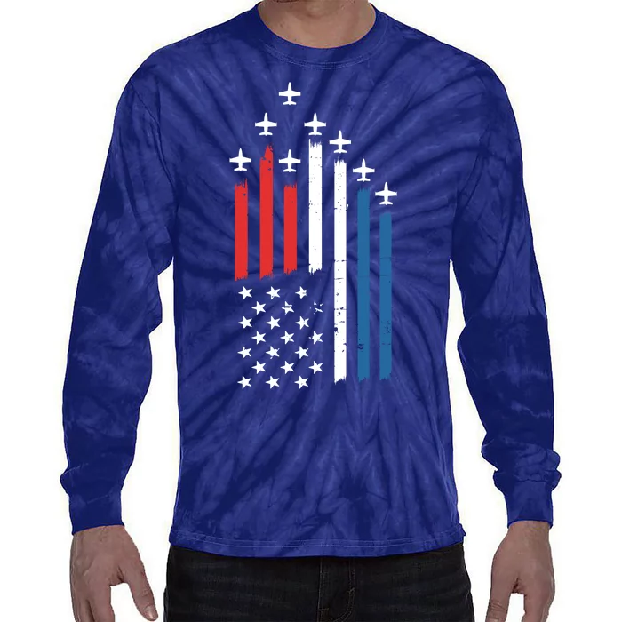 4th Of July Jets American Flag Tie-Dye Long Sleeve Shirt