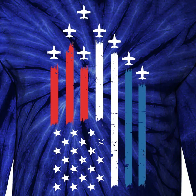 4th Of July Jets American Flag Tie-Dye Long Sleeve Shirt