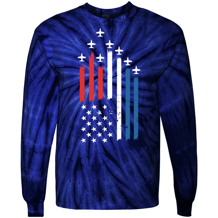 4th Of July Jets American Flag Tie-Dye Long Sleeve Shirt